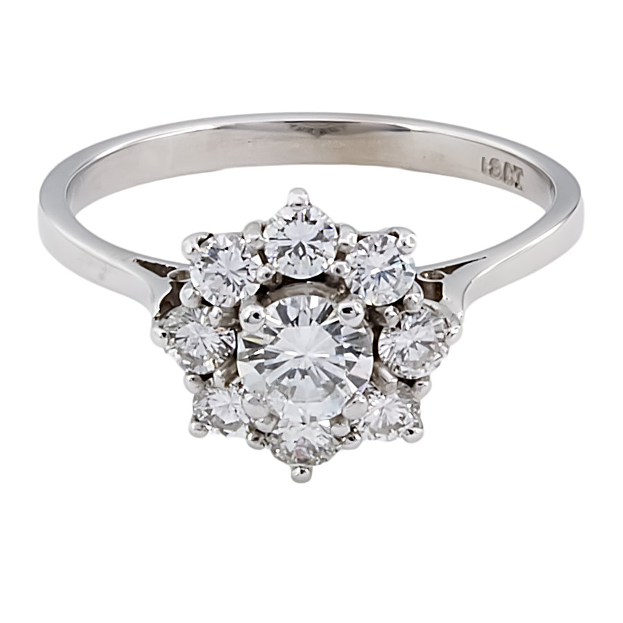 18ct white gold Diamond 0.75cts Cluster Ring size P